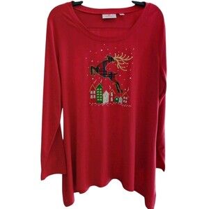 Quacker Factory Christmas Tree Shirt L Presents Embroidery Lights Slinky Black